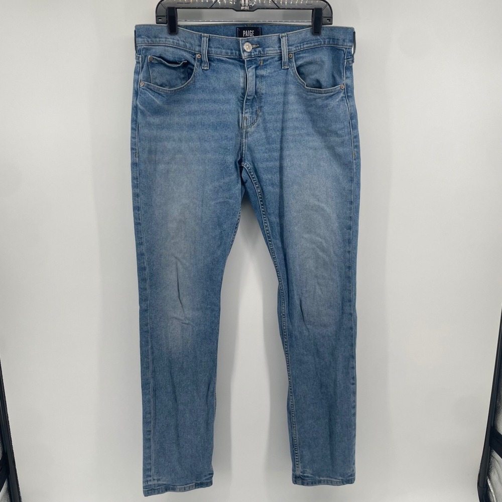 PAIGE Slim Straight Jeans Mens 34 Blue Medium Wash Denim Casual Pants